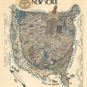 Mappa dello Stato di New York.  Vintage restauro hardware casa Deco Style vecchia stampa mappa di riproduzione della parete.