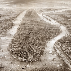 Manhattan(New York City). Enthält nummerierte Schlüssel zu prominenten Plätzen und Funktionen 1867. NY0056 Vintage Reproduktion Poster Karte Drucken