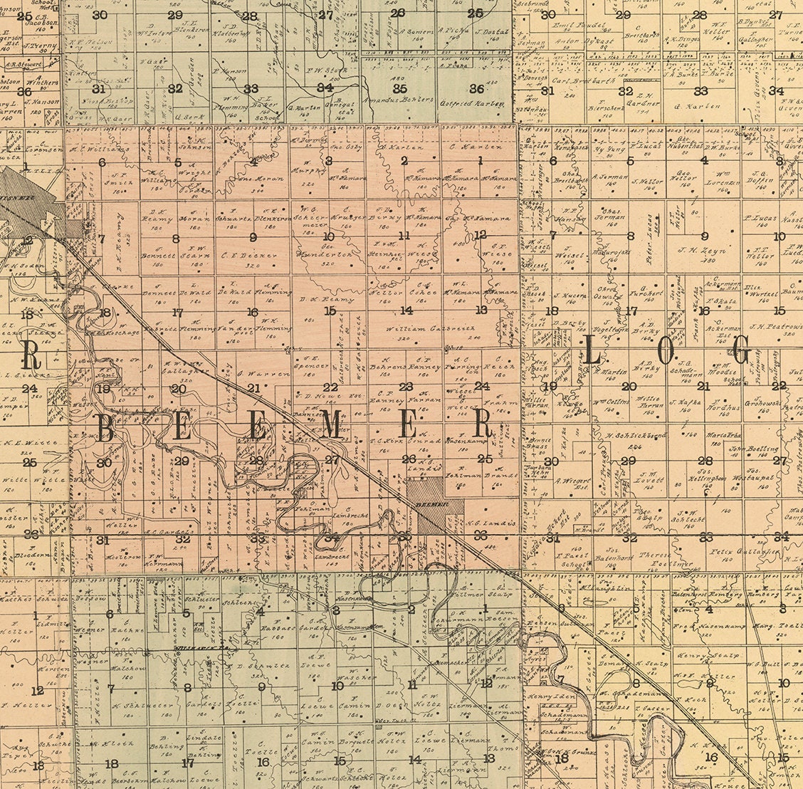 Map of Cuming County Nebraska 1900. Vintage Home Deco Style Etsy