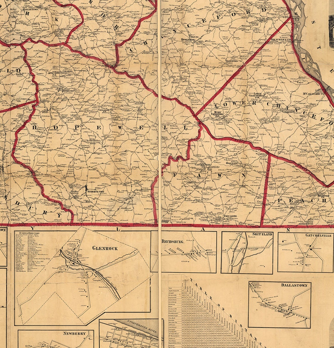 Map of York County Pennsylvania PA 1860. William Otis Etsy