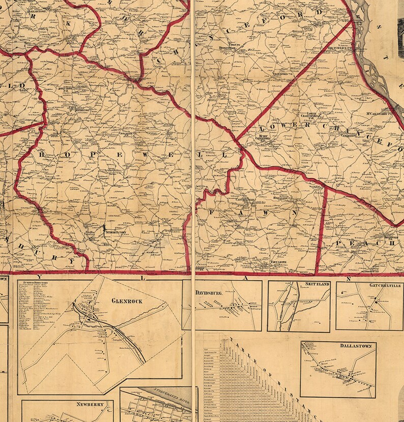 Map of York County Pennsylvania PA 1860. William Otis Etsy