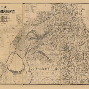 Karte von Tulare County, Washington, WT, 1884. Vintage Landkarte im Home-Deco-Stil.