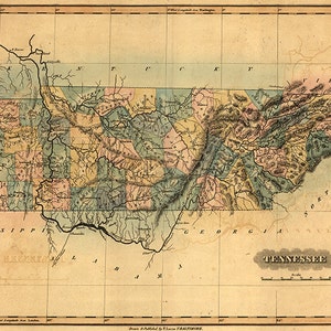 Karte von Tennessee, 1826. Restaurierung Hardware Home Deco Stil alte Mauer Vintage Nachdruck.