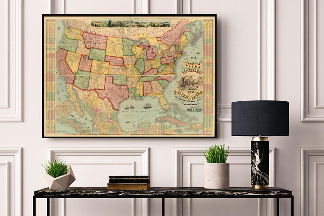 Map of the American Union Railroad Map of the United States. Vintage ...