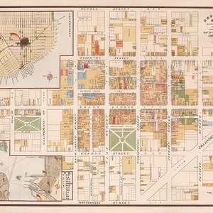 Karte von San Francisco Chinatown, Kalifornien, CA.  1929. Vintage Restaurierung Hardware Home Deco Style alte Wand Reproduktion Karte drucken.