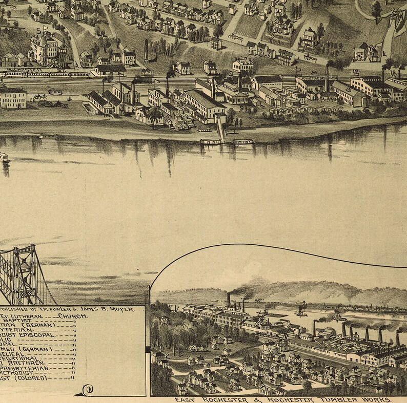 Map of Rochester Beaver Co. Pennsylvania. 1900. Restoration Etsy