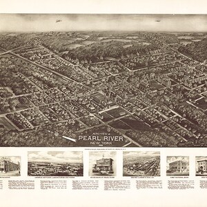 Río Perla, Orangetown, Condado de Rockland. Nueva York, NY, 1924. Impresión de mapa antiguo de pared, estilo art déco, restaurado por una ferretería vintage.