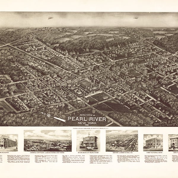 Pearl River, Orangetown, Rockland County. New York NY 1924.  Vintage restoration hardware home Deco Style old wall reproduction map print.