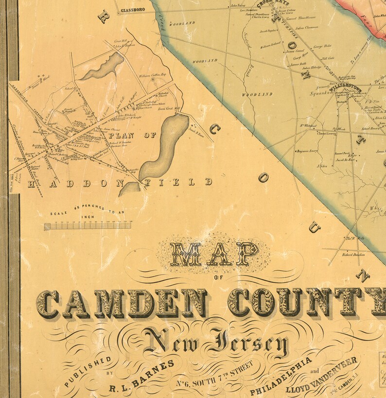 Map of CAMDEN County New Jersey 1857. Vintage Home Deco Style  Etsy