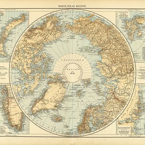 Mapa Arktyki, 1855 r. Stara reprodukcja mapy na ścianie, styl art déco.