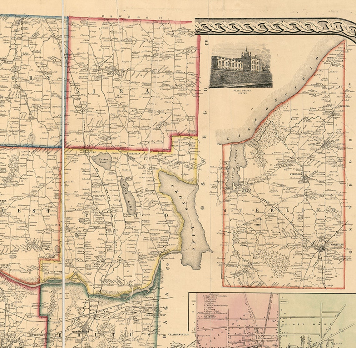 Map of Cayuga County New York NY 1853 Restoration Hardware Etsy