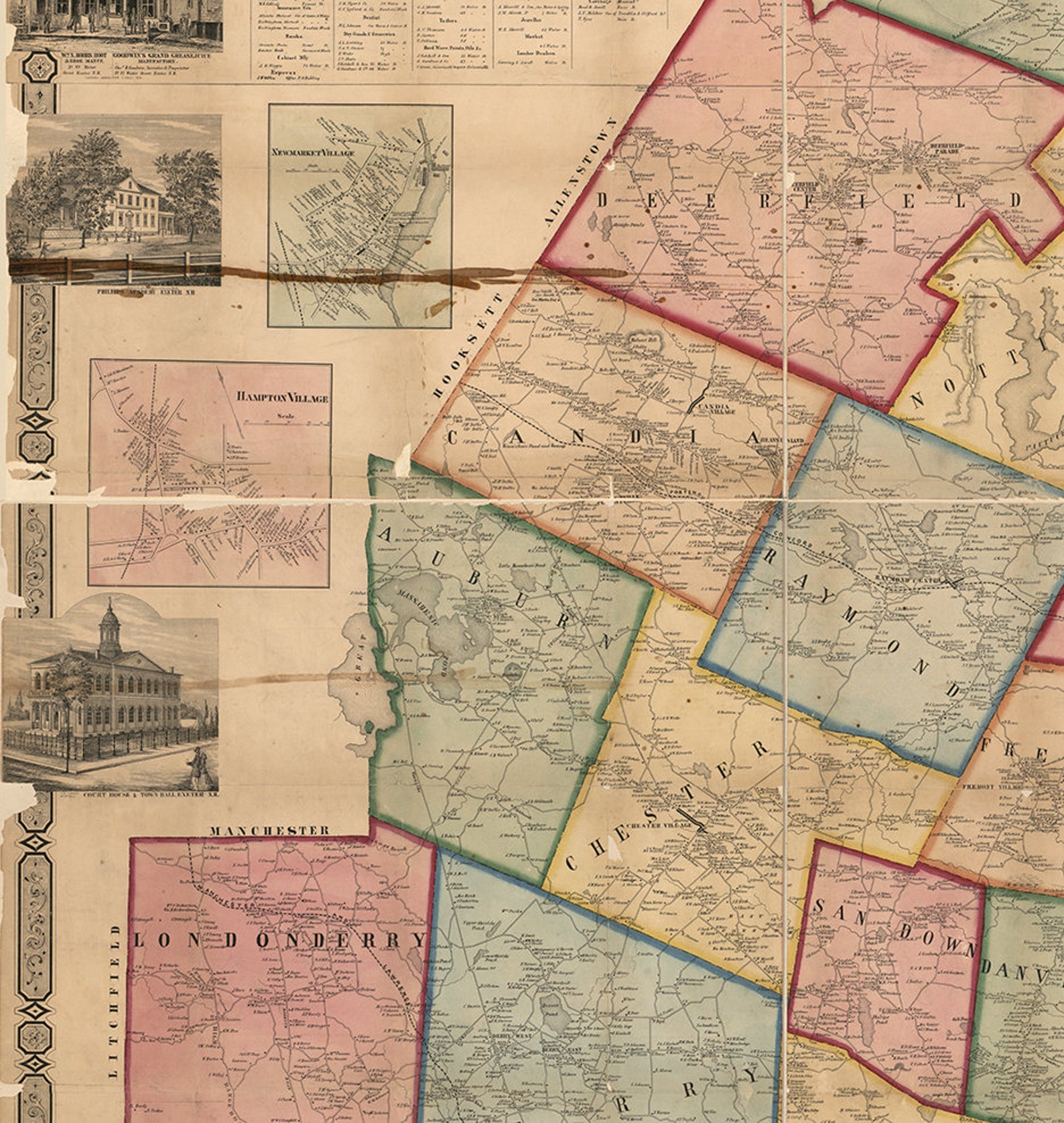 Map of Rockingham Co. New Hampshire 1857. Vintage Restoration Etsy