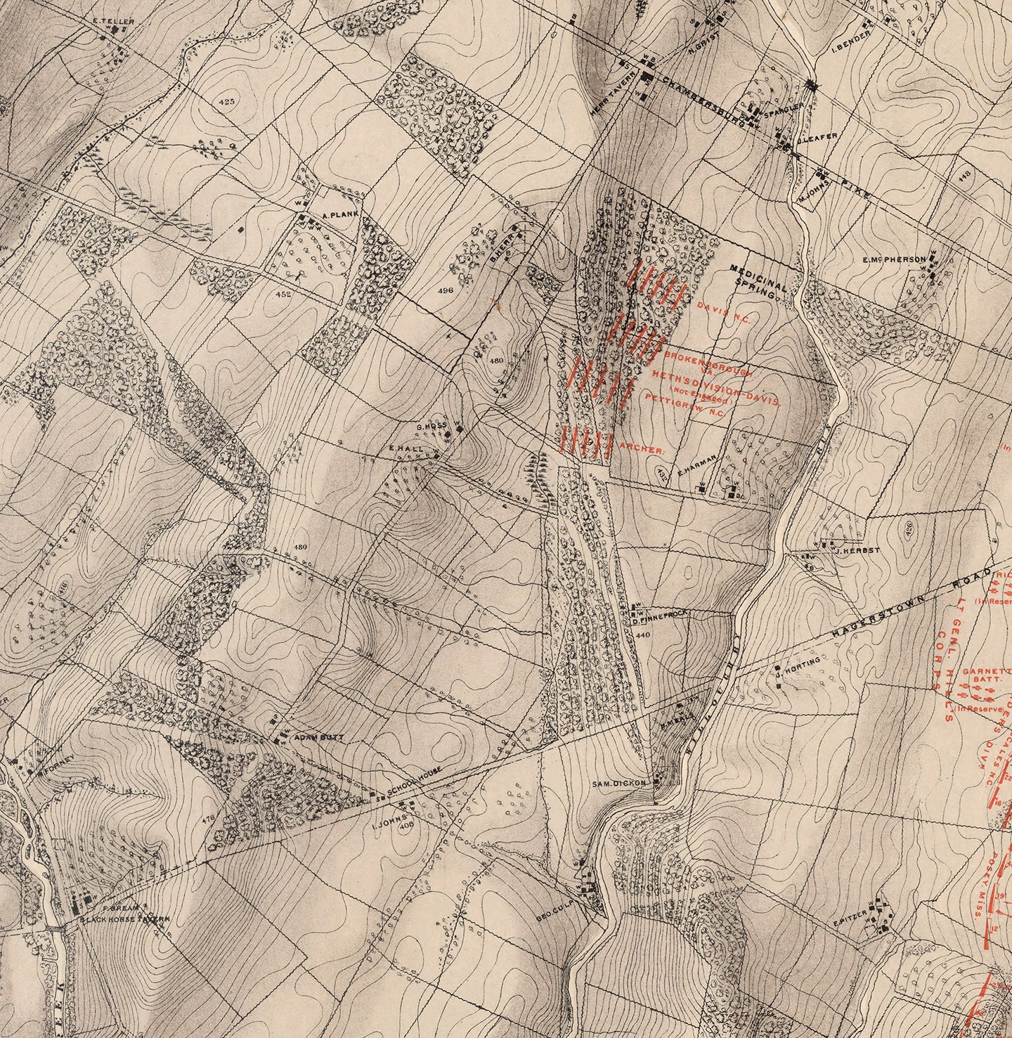 Map of Second Day's Battle. Gettysburg, July 2nd, 1863. 1876. Vintage ...