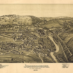 Karte von Johnsonburg, Elk County, Pennsylvania, PA 1895. Restaurierung Hardware Home Deco Stil Alte Wand Giclee Reproduktion.