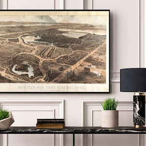 Mapa pictórico de Central Park, Nueva York, seis años después del inicio de las obras. Reproducción de mapa mural de estilo art déco vintage.