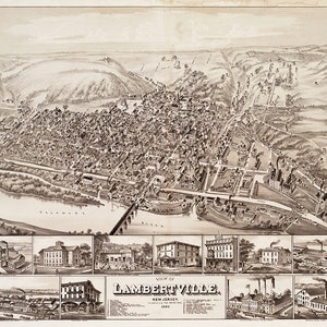 Map of Lambertville, Hunterdon Co., New Jersey.  Vintage Reproduction Historic Poster Print Map