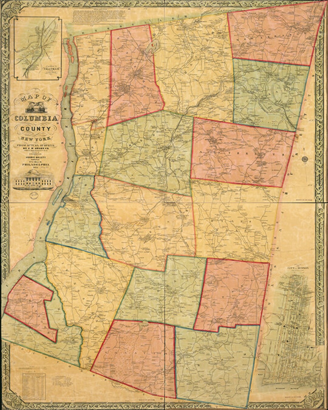 Map of Columbia County, New York, NY, 1851 Restoration Hardware Home