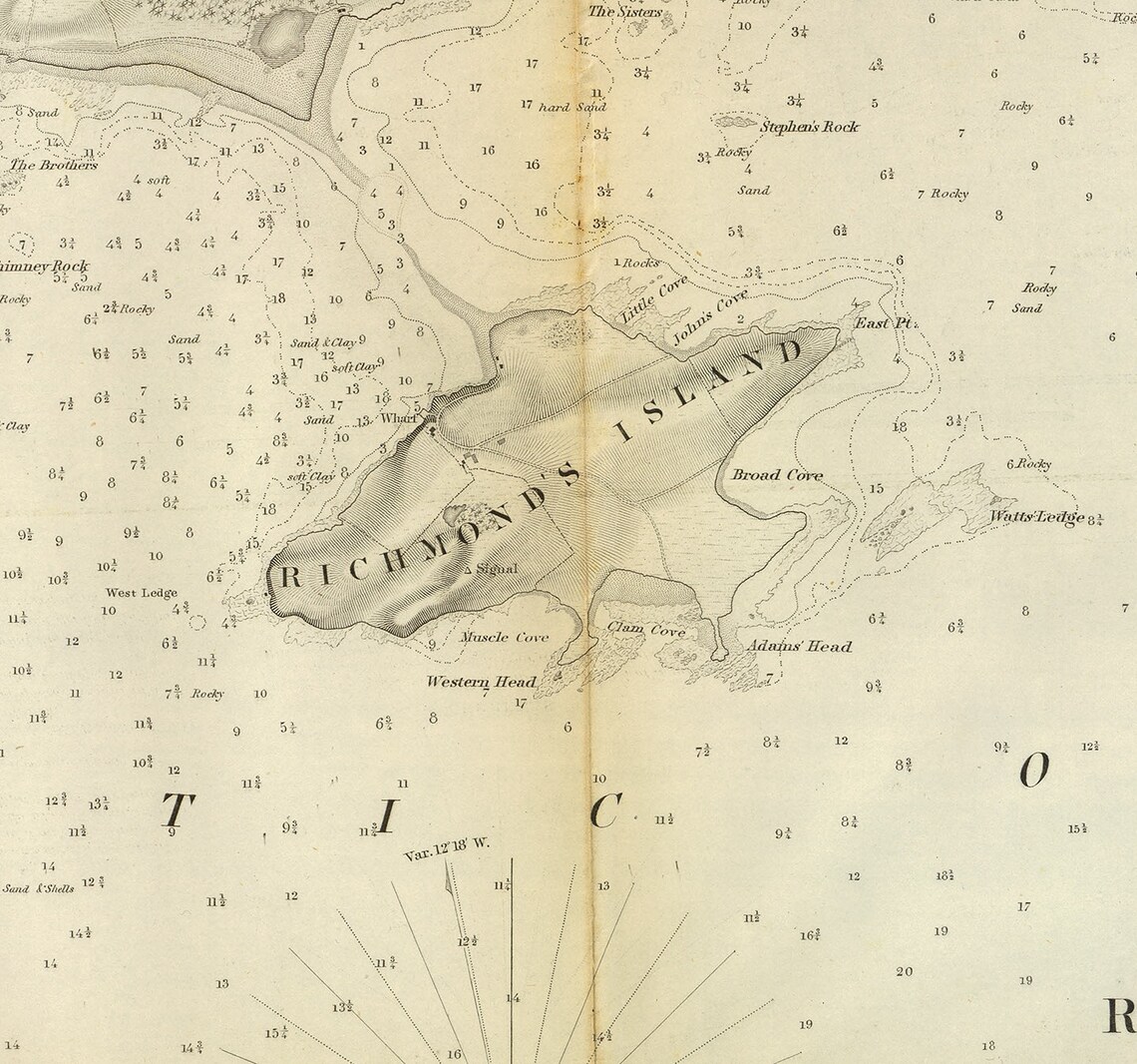 Nautical Chart of Richmond's Island Maine ME 1851. Etsy