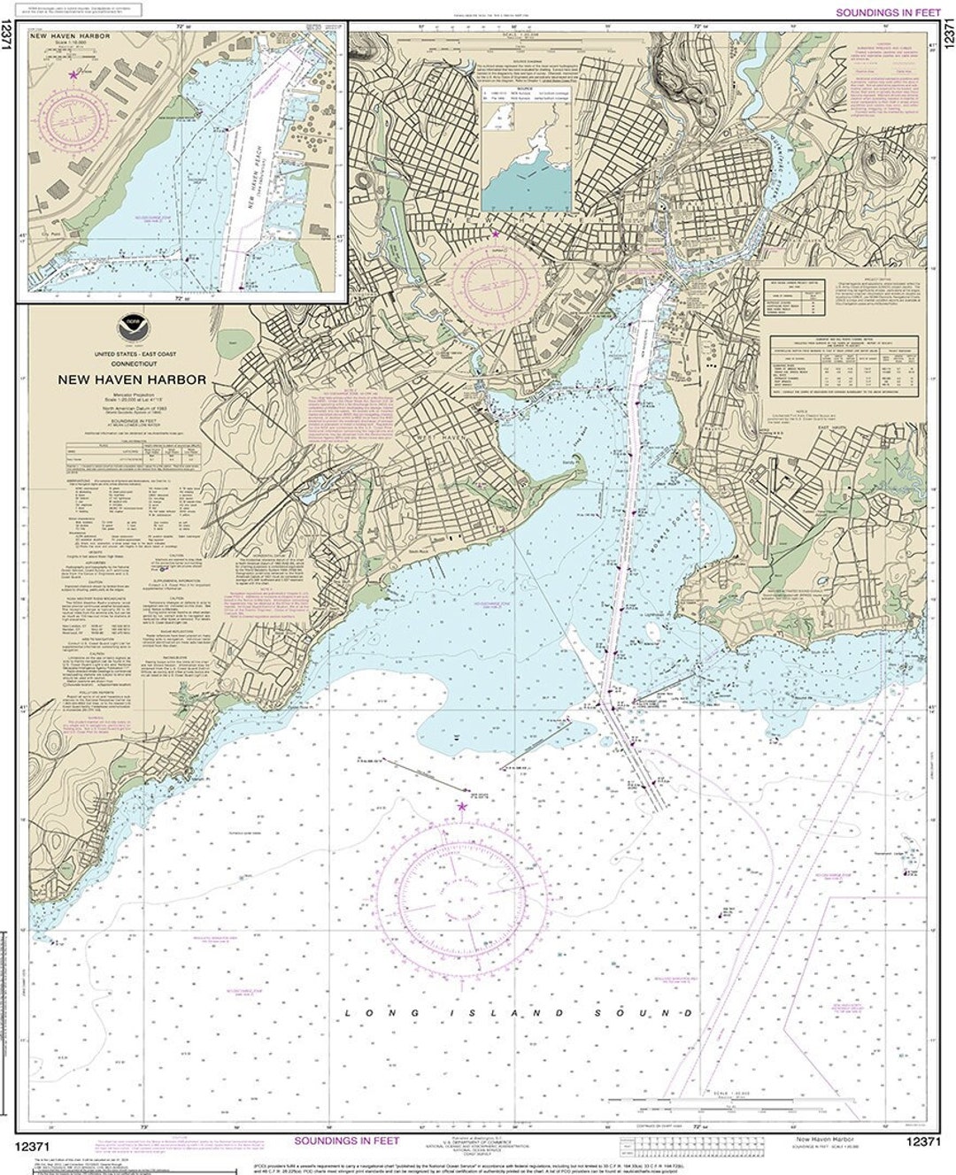 NOAA Nautical Charts of New Haven Harbor, Connecticut. 12371