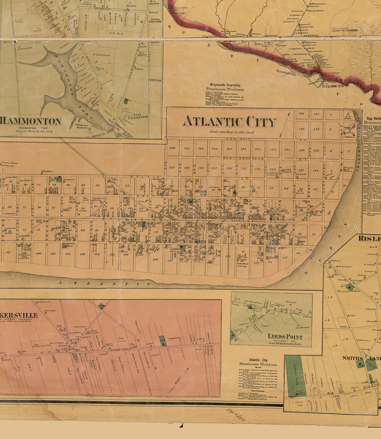 Map of Atlantic County New Jersey. 1872. Vintage Home Deco - Etsy