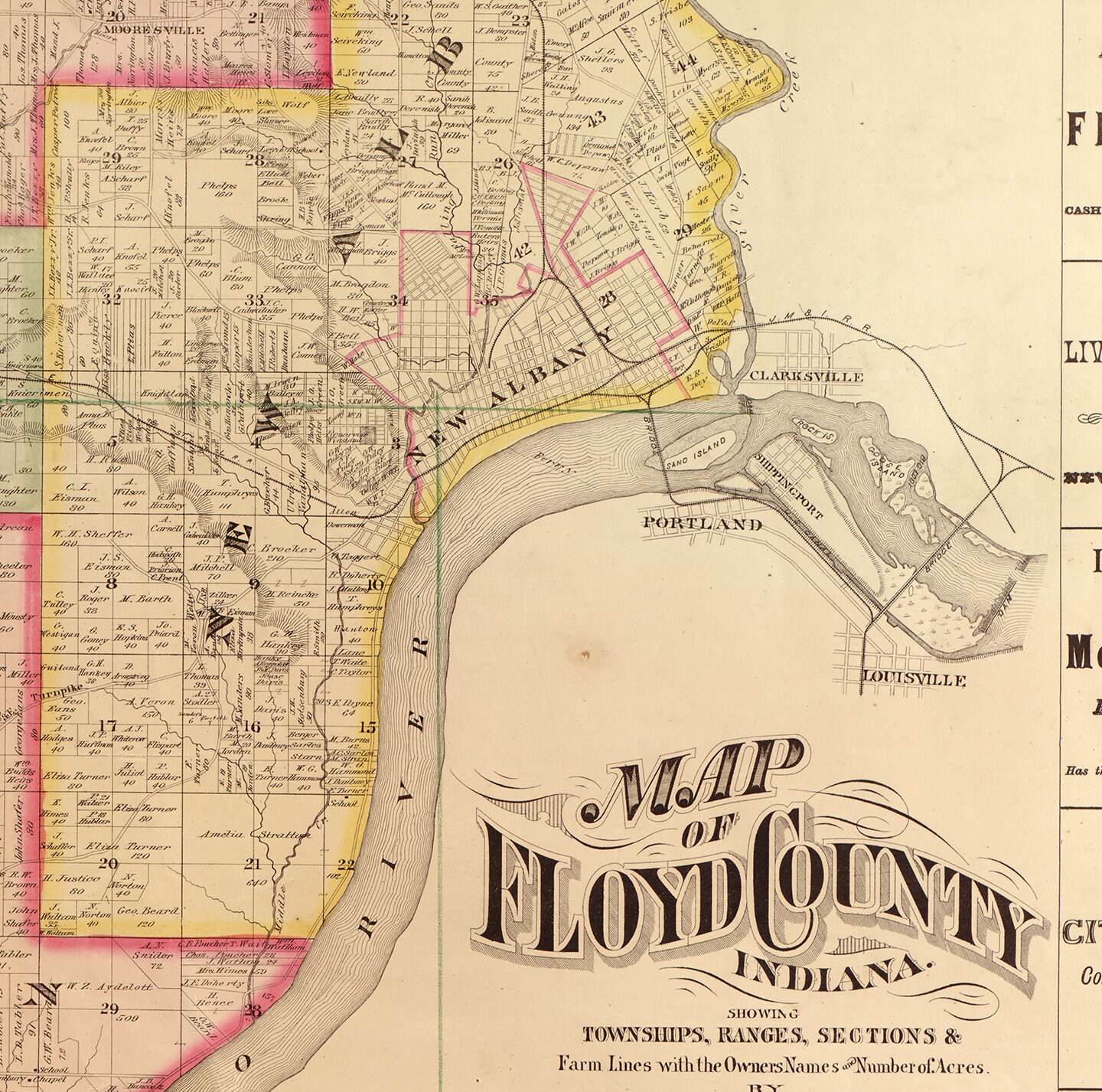 Map of Floyd County Indiana. 1882. Vintage Restoration Etsy