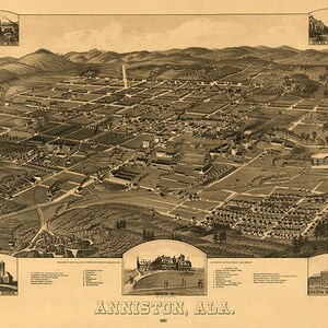 Carte d'Anniston, Calhoun Co, Alabama AL., 1887. Reproduction d'une carte murale ancienne de style déco pour la maison.