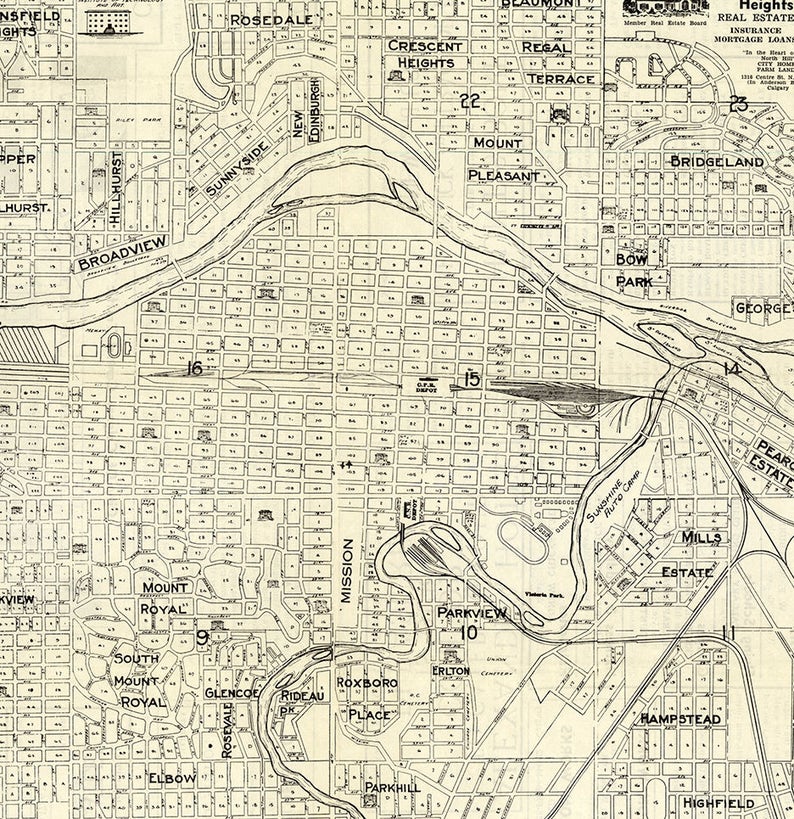 Map of Calgary Alberta Canada in 1950. Restoration Hardware Etsy
