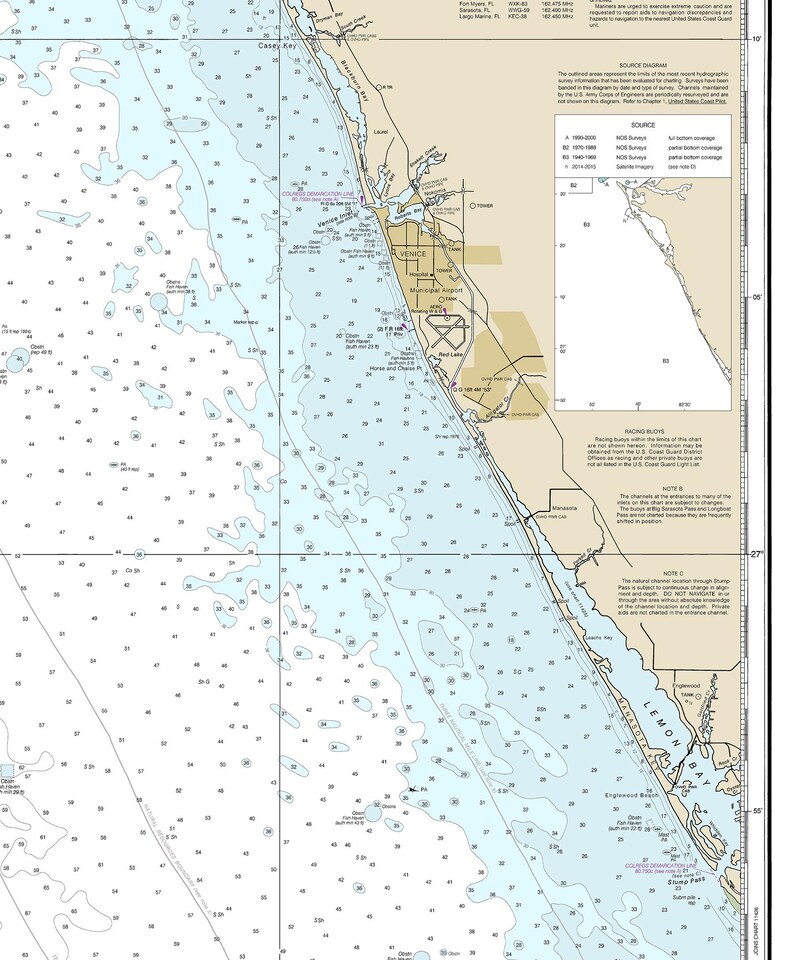 Lemon Bay to Passage Key Inlet Florida Nautical Wall Art Reproduction ...
