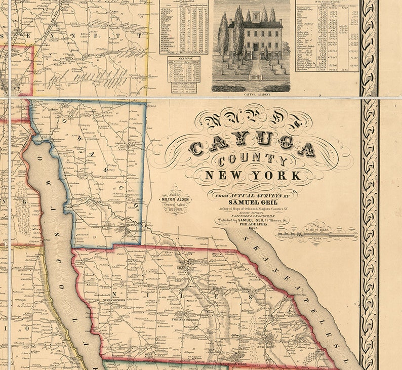 Map of Cayuga County New York NY 1853 Restoration Hardware Etsy
