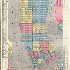 Mapa de la ciudad de Nueva York, Bajo Manhattan, 1850. Impresión de reproducción de mapa de pared antiguo de estilo Deco de casa de hardware de restauración vintage.
