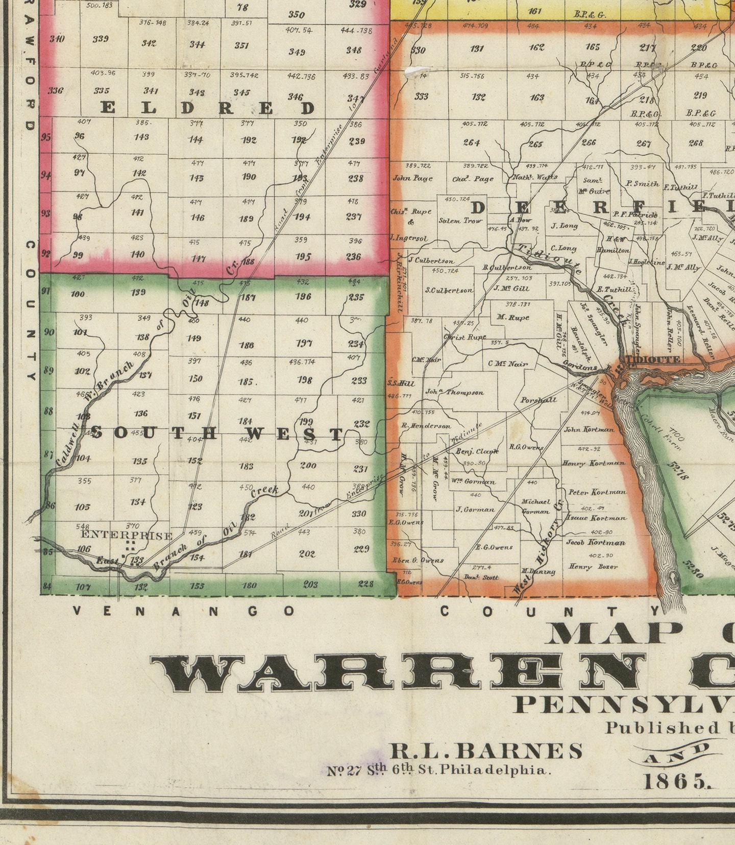 Map of Warren County Pennsylvania. 1865. Vintage Restoration Etsy
