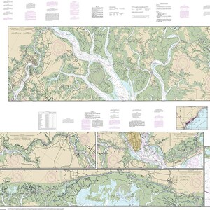 Nautical charts of Casino Creek to Beaufort River, 518 South Carolina.  Vintage home Decor Style reproduction