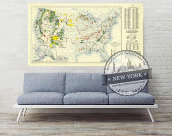 National Forests State Forests National Parks National Monuments and Indian Reservations 1936. Historic Forest Service Wall Art Reproduction