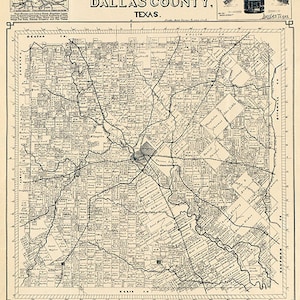 Karte von Dallas County, Texas TX 1886.  Vintage Restaurierung Hardware Zu Hause Deco Style alte Wand Reproduktion Karte drucken.