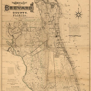 Karte von Brevard County, Florida 1893. Restaurierung Hardware Home Deco Stil alte Mauer Vintage Reprint.