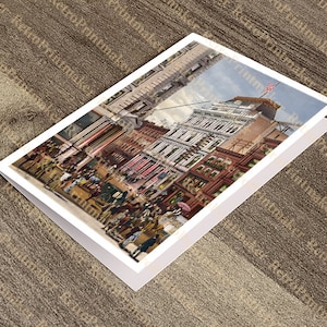 Biglietto d'auguri con illustrazione di Wall Street, Manhattan, New York, 1882. Disponibile in stampa e tela. Riproduzione di stampa d'epoca.