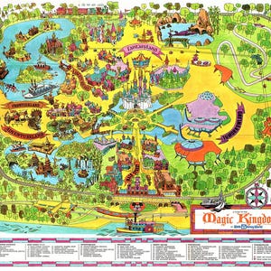 Disney World Magic Kingdom Karte - Panorama-Vogelansicht-Karte von Disney World. Eine alte Wandkarte im Vintage-Stil.