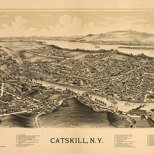 Catskill, Delaware, Greene, Schoharie, Sullivan y Ulster, Nueva York, N.Y. 1889. Reproducción vintage de un póster de mapa artístico.