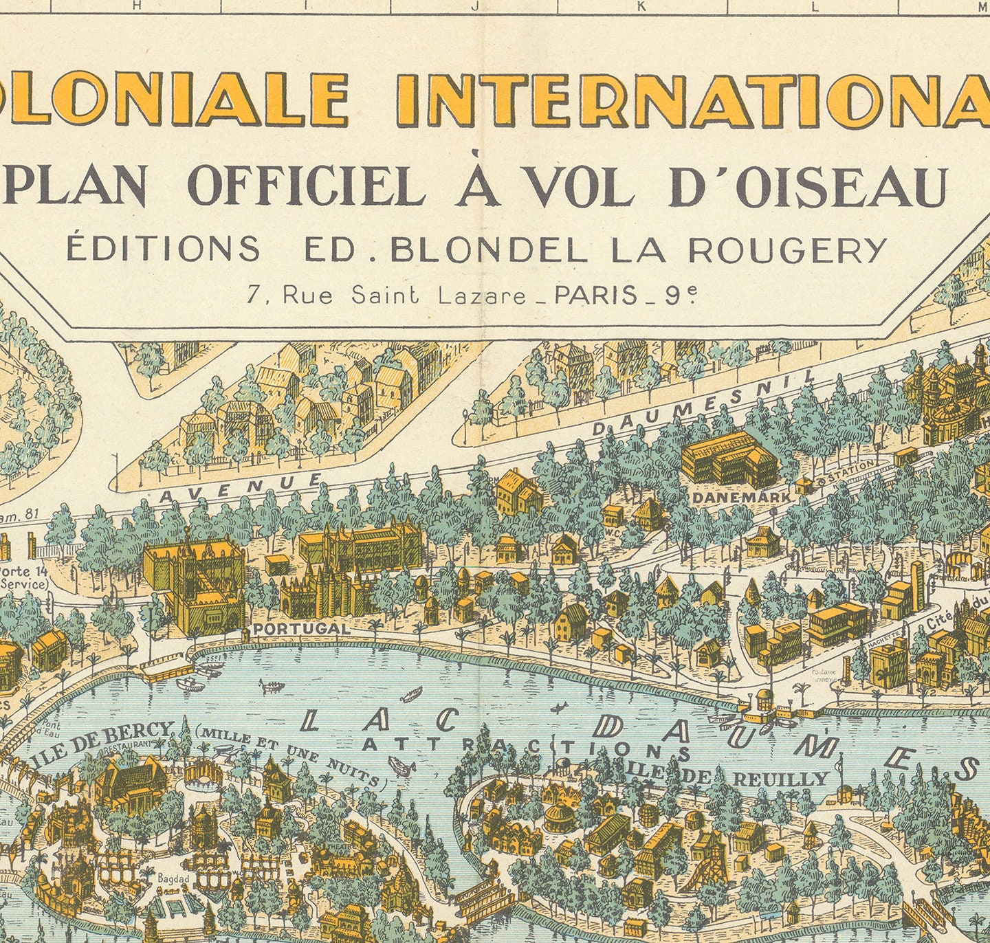 1931 Original Paris Map, Galerie Lafayette, Paris Colonial