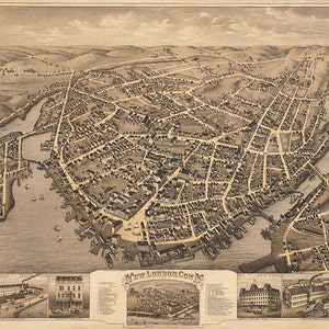 New London, Conneticut CT 1876 Vintage Restauration Hardware home Deco Stil alte Wandreproduktion Kartendruck.
