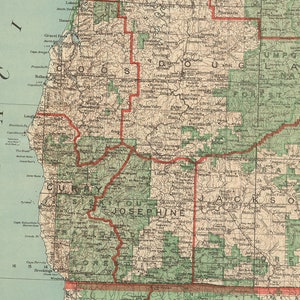 Map of State of Oregon 1922. Vintage Home Deco Style Old Wall ...