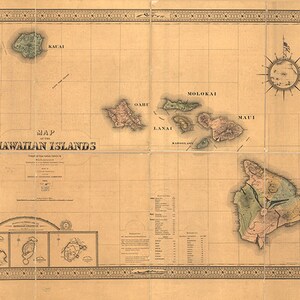 Karte von Hawaii, 1876. Restaurierung Hardware Home Deco Stil alte Mauer Vintage Reprint.