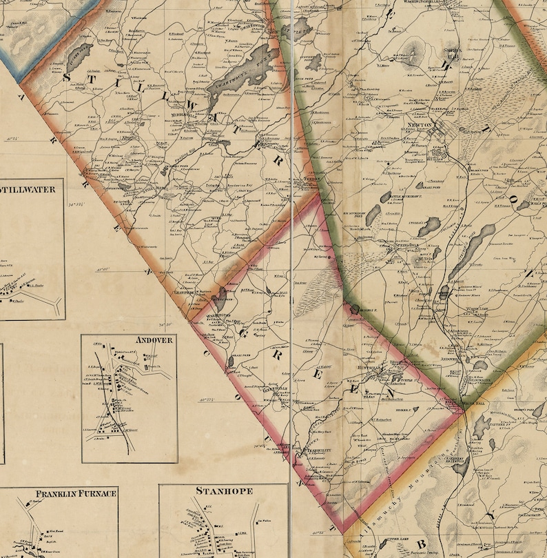Map of Sussex County New Jersey NJ 1860. Vintage Home Deco Etsy