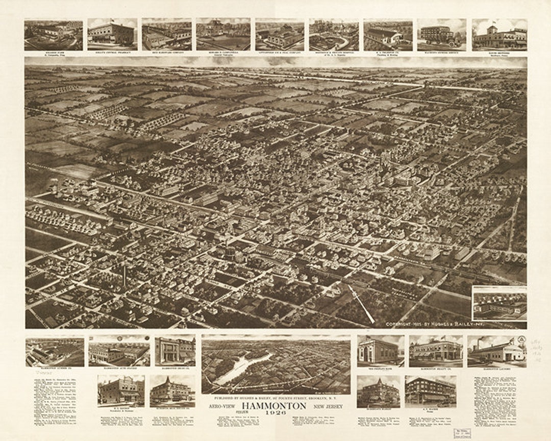 Map of Hammonton, Atlantic Co., New Jersey, NJ Map 1926. Vintage