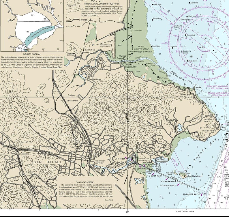 San Pablo Bay Nautical Chart – NOAA 18654 Map Reproduction Print ...