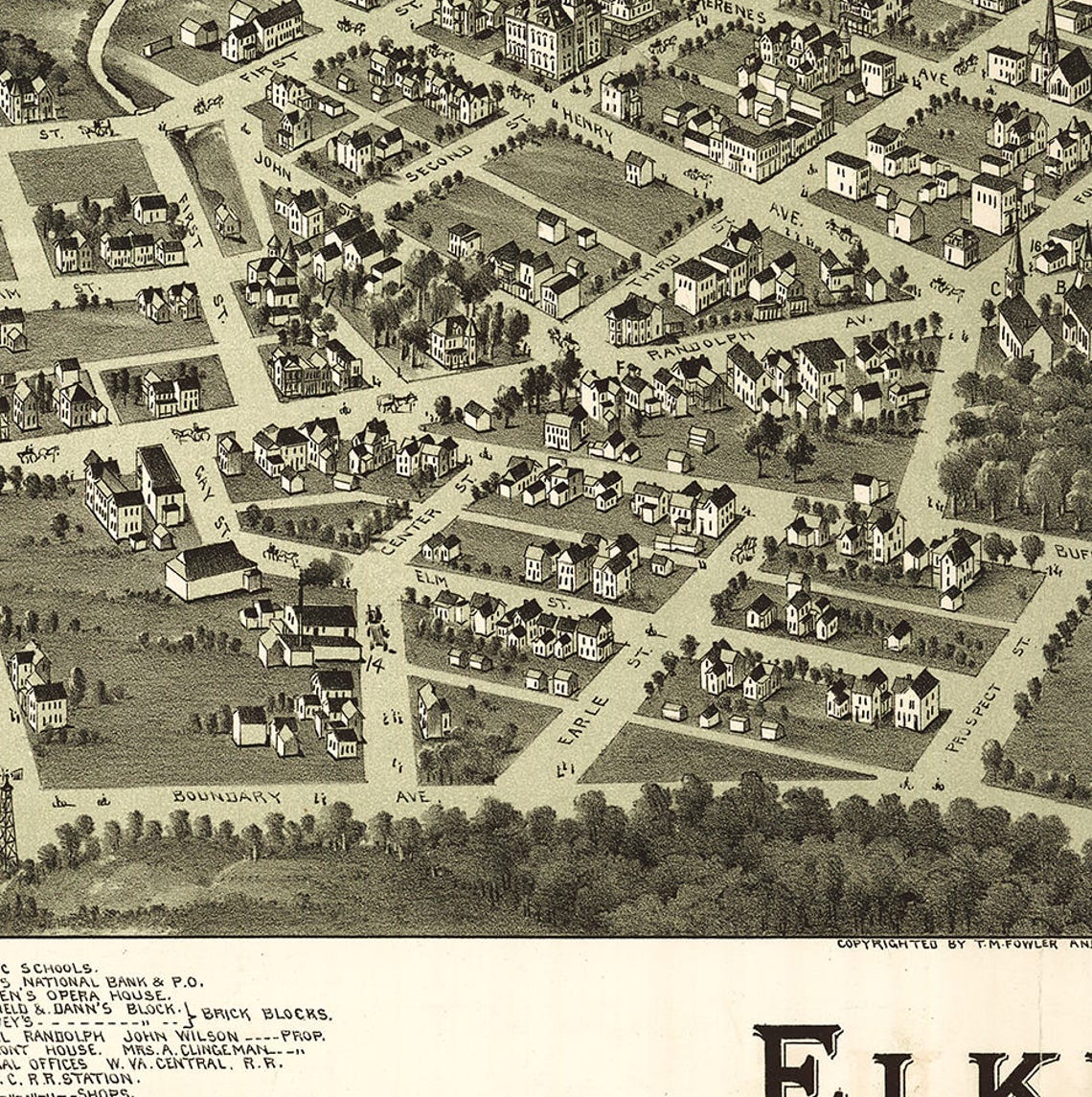 Map of Elkins Randolph Co. West Virginia WV. 1897. Vintage Etsy