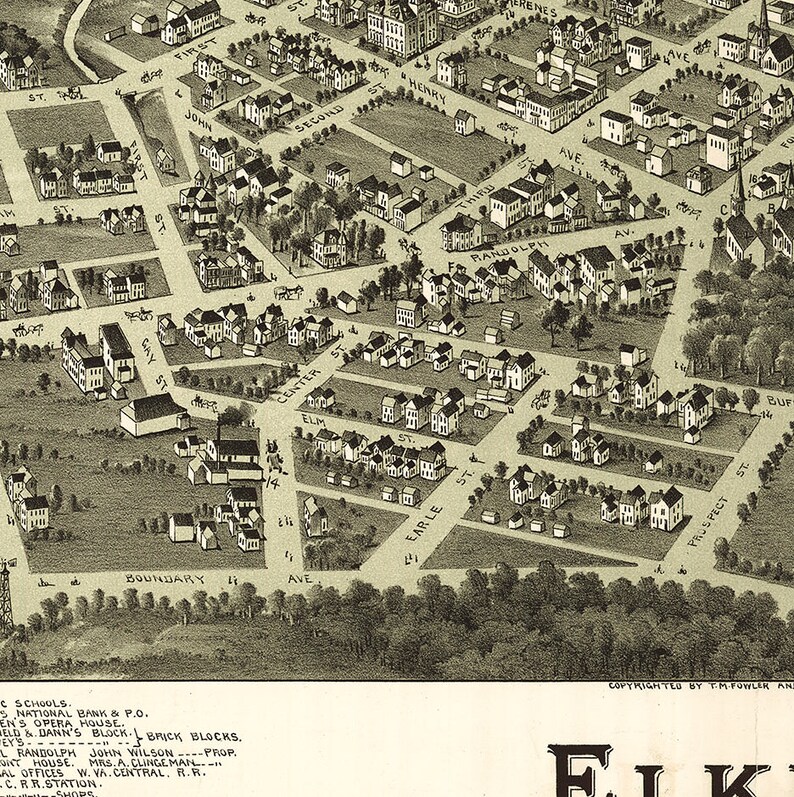 Map of Elkins Randolph Co. West Virginia WV. 1897. Vintage Etsy