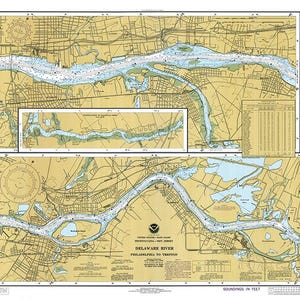 NOAA Nautical charts of Delaware River - Philadelphia to Trenton 12314 (10-1984) Pennsylvania, New Jersey. Reproduction map.