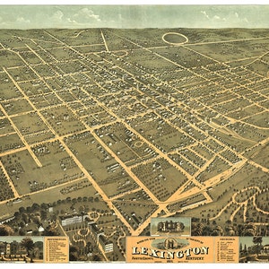 Karte von Lexington, Fayette County, Kentucky 1871. Vintage Restaurierung Hardware home-Deco-Stil alte Wand Reproduktion Karte