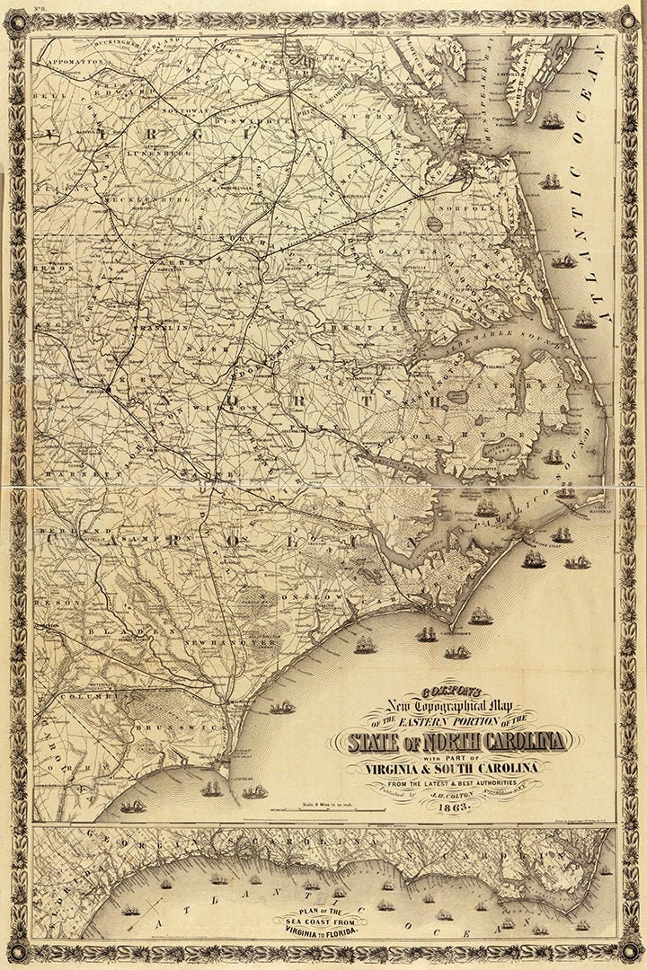 Map of Eastern North Carolina With Part of Virginia and South Carolina ...